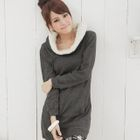 eFashion - Fleece-Trim Hooded Knit Dress