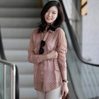 pinkdiamond - Long-Sleeve Sheer Dotted Blouse