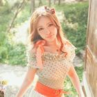 Angel Love - Tie-Shoulder Dotted Smocked Top