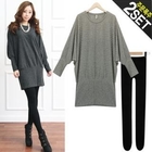 Black Queen - Set: Dolman Sleeve Knit Dress + Tights or Leggings