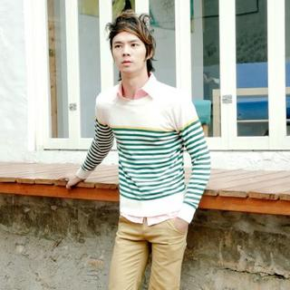 Long Sleeve Round-Neck Striped Top 