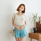 SUVINSHOP - Laced Cape Chiffon Blouse
