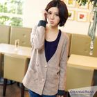 OrangeBear - Contrast-Cuff Double-Buttoned Cardigan