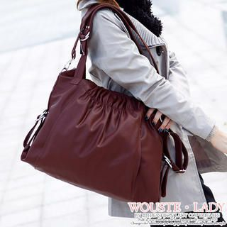 Faux-Leather Shirred Satchel