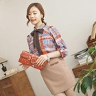 SUVINSHOP - Bow-Accent Plaid Blouse