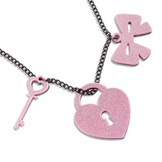 Pink Glitter Heart Lock & Key Necklace Pink Glitter Heart Lock & Key Necklace