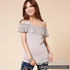 Dream Star - Rhinestone Ruffle Neckline Cotton Top
