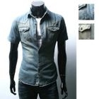 J.I.Q - Short-Sleeve Washed Denim Shirt
