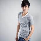 Sha 2 Shop - Contrast-Trim V-Neck Short-Sleeve Tee