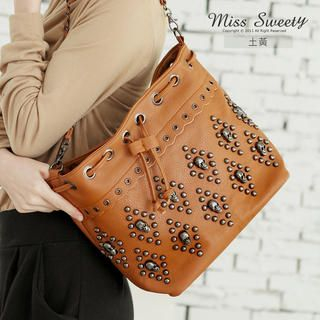 Chain-Strap Studded Bucket Bag