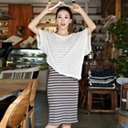 STYLEKELLY - Set: Short-Sleeve Knit Top + Stripe Tank Dress