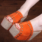 Grace Candy - Genuine Leather Studded Wedge Mules