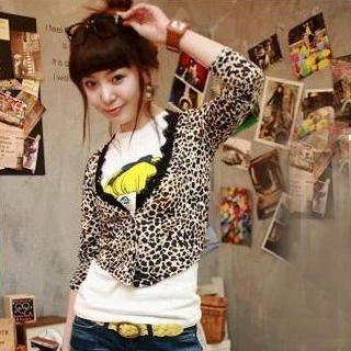 Leopard Print Lace Hem Jacket