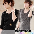 Monkey Shop - 3/4-Sleeve V-Neck Tee