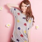 YUMI - 'Heart' Print Short-Sleeve Long Knit Top