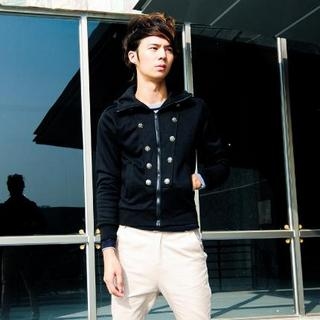 Button-Detail Hooded Jacket