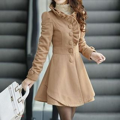 Ringnor - Frilled Layered-Hem A-Line Coatdress Ringnor - Frilled Layered-Hem A-Line Coatdress