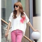 REDOPIN - Tab-Sleeve Rosette Blouse