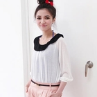 A-SO-BI - Contrast-Collar 3/4-Sleeve Top