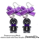 Sweet & Co. - Lovely Violet Ribbon & Bowtie Penguin Earrings