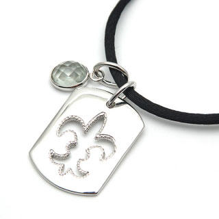 Green Amethyst and 925 Silver Fleur-de-Lis Cutout Tag Pendants