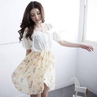 D.P-Shop - 'Floral' Pattern-Hem Off-Shoulder Chiffon Dress