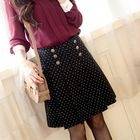 Tokyo Fashion - Button-Yoke Pleated Dotted Skirt