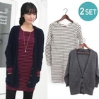 Monob - Set: Buttoned Cardigan + Striped Dress