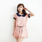 CatWorld - Contrast-Trim Dotted Dress with Cord