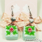 Sweet & Co. - Blue Rose Chocolate Polka Ribbon Earrings