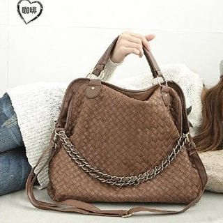 Chain-Accent Woven Satchel