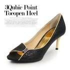 ganzi - Faux-Ostrich Skin Peep-Toe Pumps