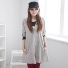 CatWorld - Tab-Sleeve Crinkled Hooded Shirtdress