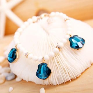Crystal Seashell-Charm Beaded Bracelet