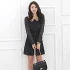MOUL STYLE - Contrast-Trim Dotted Chiffon Dress