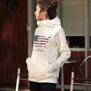 Brushed Fleece Printed Zip Hoodie