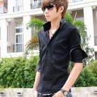 MR.ZERO - Contrast-Trim Long-Sleeve Shirt