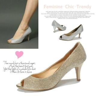 Open-Toe Glittered Pumps (2 Designs) Open-Toe Glittered Pumps (2 Designs)