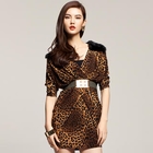 Othermix - Furry-Collar Leopard-Print Belted Dress