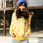 Ando Store - Faux-Fur Trim Floral Print Hoodie