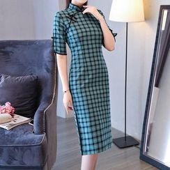 Miss Four Qipao - 中袖格子旗袍 Miss Four Qipao - 中袖格子旗袍