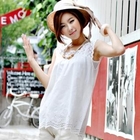Miss Hong - Eyelet-Lace Sleeveless Top
