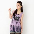 ageha@shibuya - Asymmetric-Sleeve Fringed Printed Top