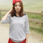 CatWorld - Inset Beaded Collar Shirt Raglan Sweatshirt