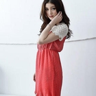 D.P-Shop - Lace-Panel Patchwork Chiffon Dress