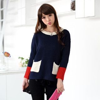 59 Seconds - Pocket Front Color-Block Sweater 59 Seconds - Pocket Front Color-Block Sweater