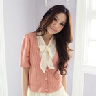 Tokyo Fashion - Set: Tie-Neck Chiffon Blouse  + Cropped Cardigan