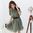 RingBear - Pleated Scoop Neck Dress with Belt