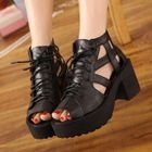 Mancienne - Cutout Chunky-Heel Sandals