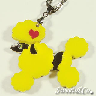 Mirror Heart Yellow Poodle Silver Necklace